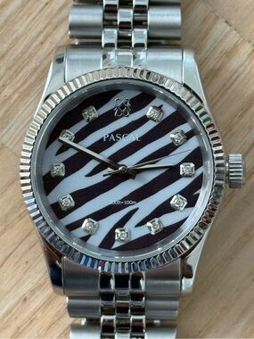 Pascal Presidential Diamond Watch Rare Zig-Zag Pattern Dial Stainless Bracelet